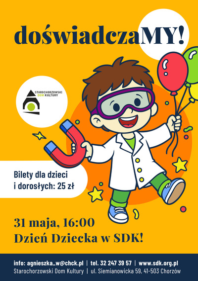 Plakat wydarzenia: Warsztaty DoświadczaMY - Dzień dziecka w SDK 